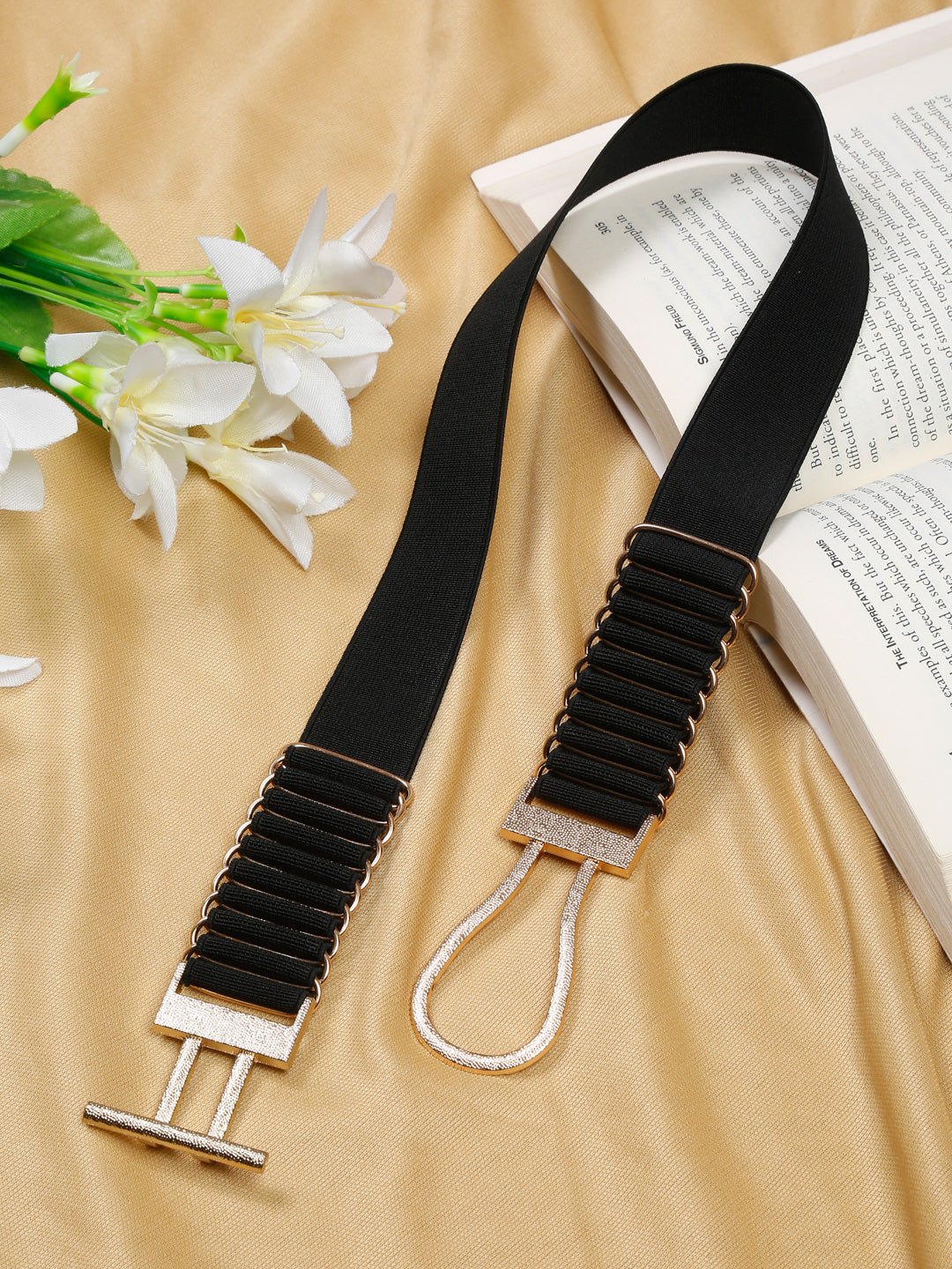 Teakwood Women's 2cm Black Elastic Waist Belt (One Size)