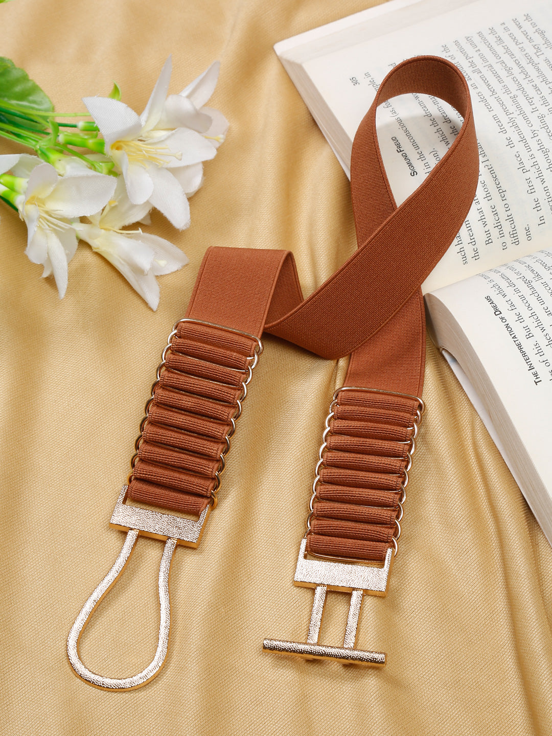 Teakwood Women's 2cm Tan Elastic Waist Belt (One Size)