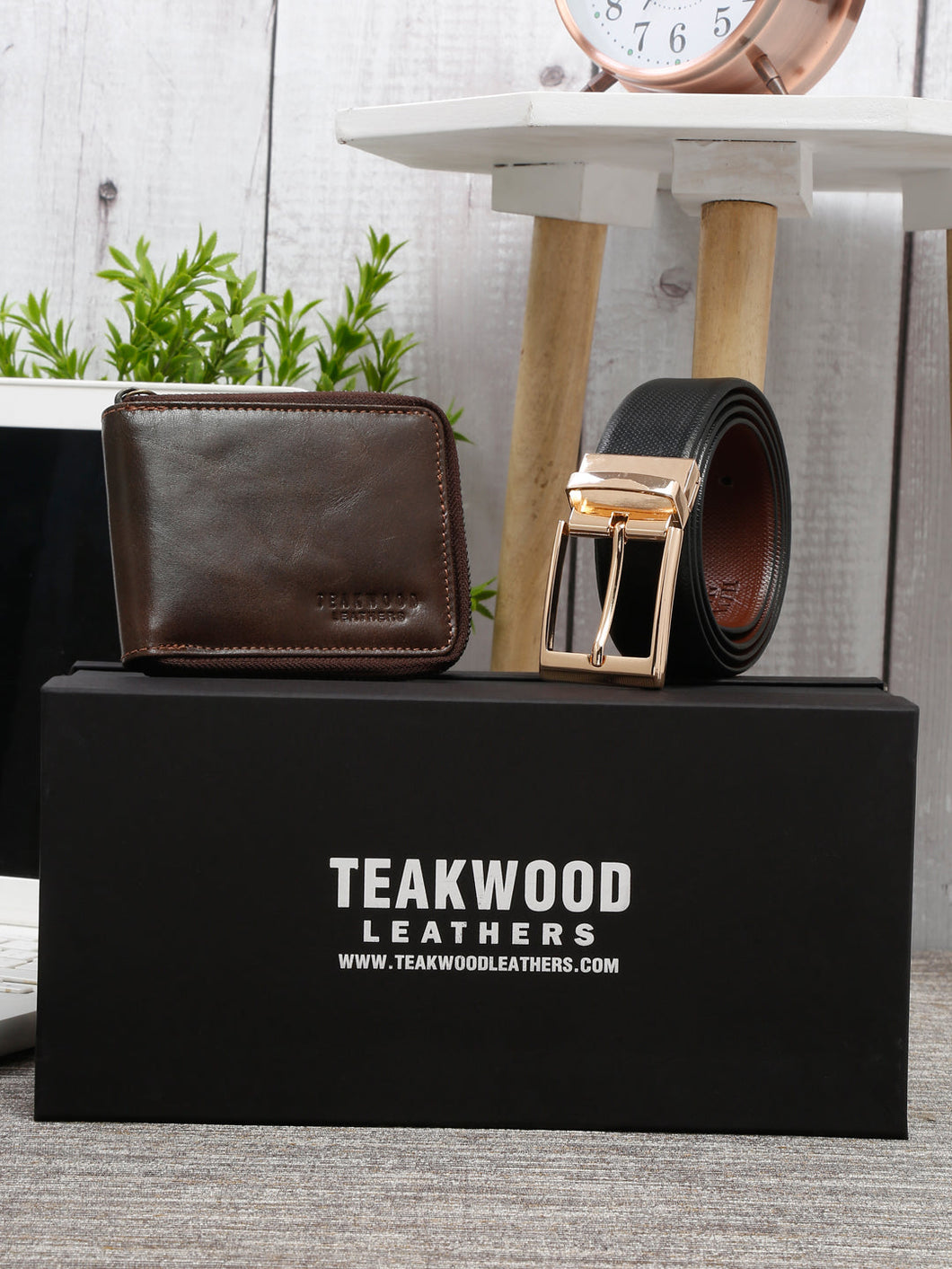 Teakwood Genuine Leather Combo Gift Set