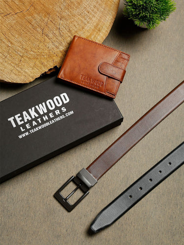 Men Black & Brown Genuine Leather Accessory Gift Set