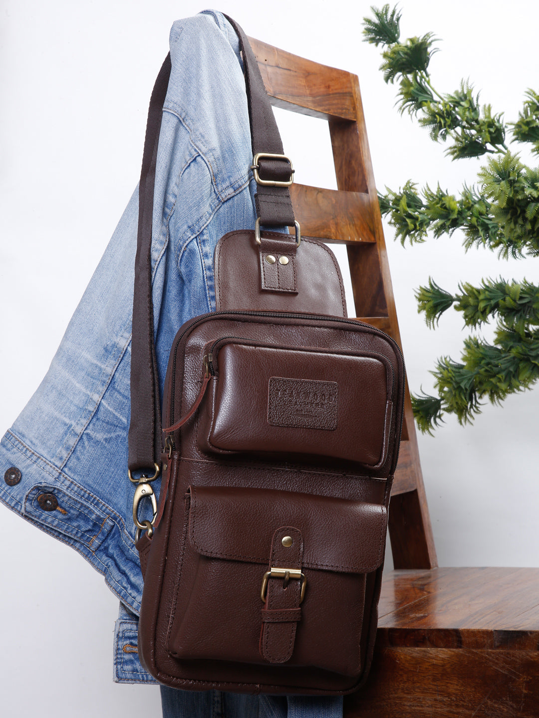 Teakwood Genuine Men s Leather Brown Cross Body Bag
