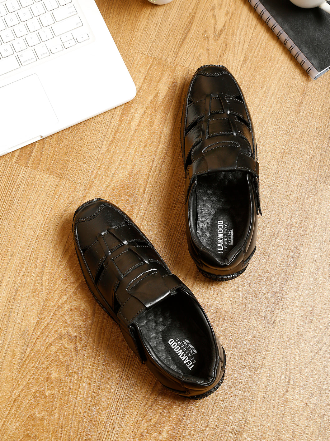 Teakwood Men's Real Leather Black Sandals