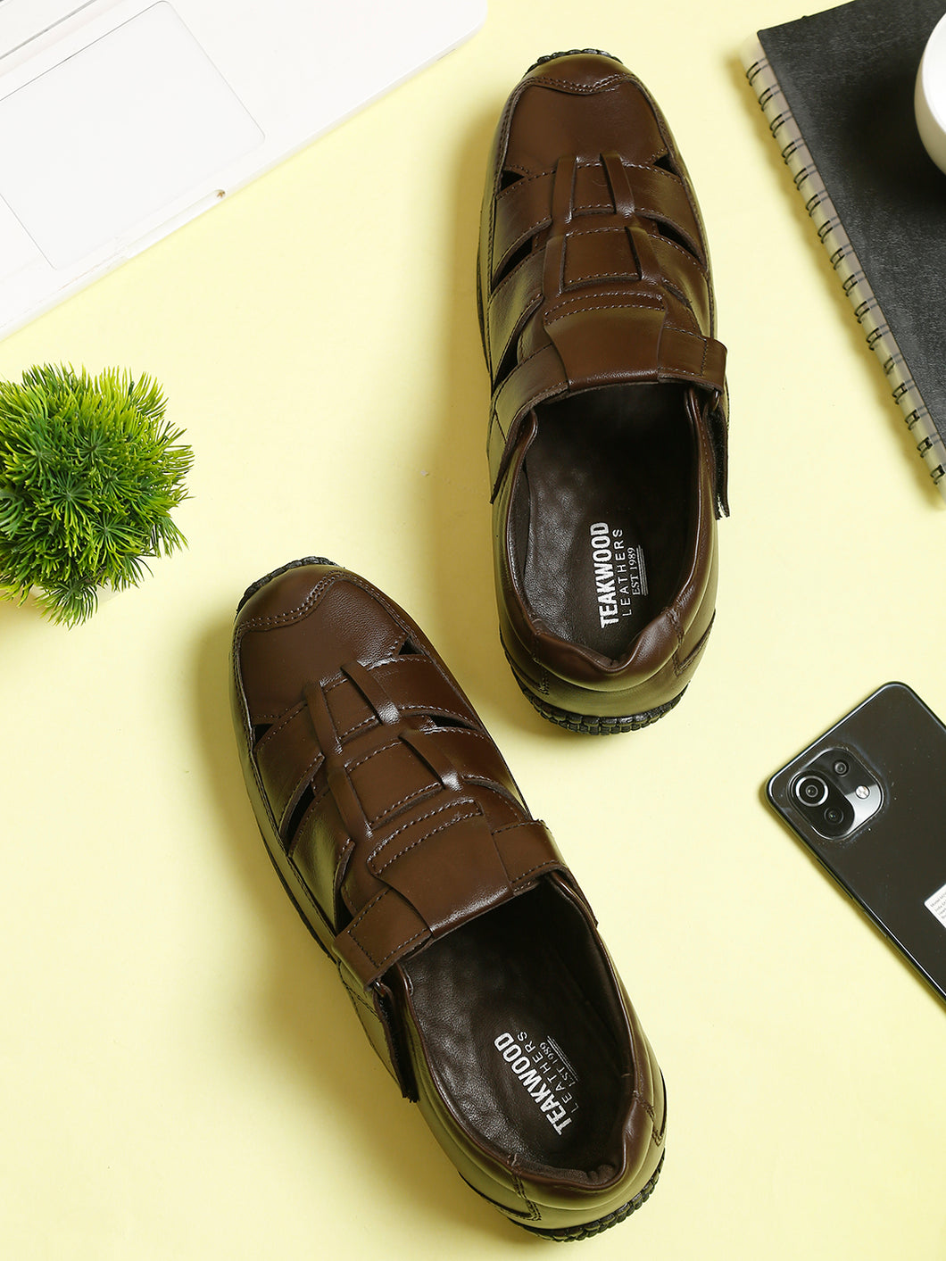 Teakwood Men's Real Leather Brown Sandals
