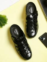 Load image into Gallery viewer, teakwood-mens-real-leather-black-sandals
