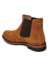 Load image into Gallery viewer, Teakwood Men Tan Solid Round Toe Suede Mid-Top Chalsea Boot
