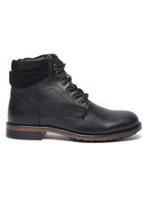 Load image into Gallery viewer, Men Black Solid Genuine Leather Mid-Top Laceup Boots
