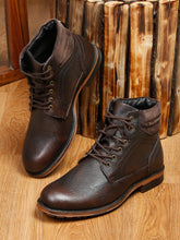 Load image into Gallery viewer, Men Brown Solid Genuine Leather Mid-Top Laceup Boots

