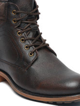 Load image into Gallery viewer, Men Brown Solid Genuine Leather Mid-Top Laceup Boots
