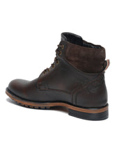 Load image into Gallery viewer, Men Brown Solid Genuine Leather Mid-Top Laceup Boots
