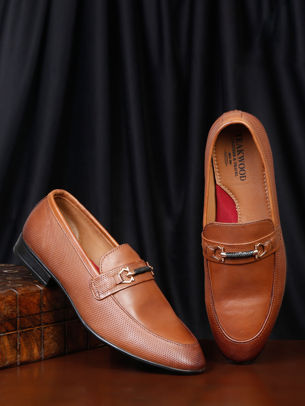 Teakwood Leather Men Textured Tan Formal Loafers