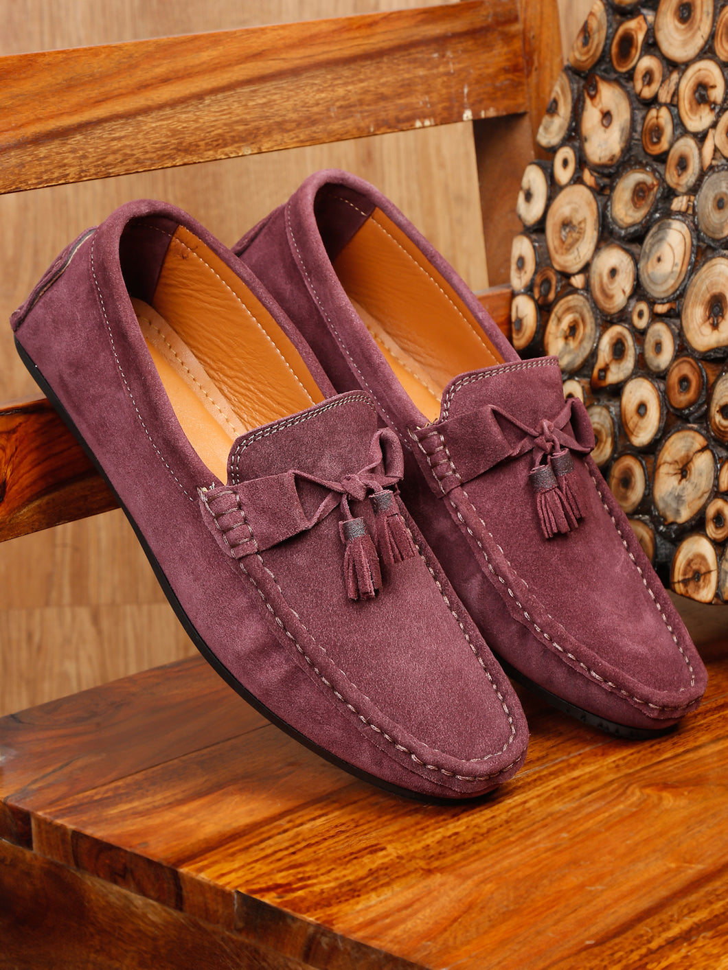 Teakwood Leather Men Solid Round-Toe Purple Loafer