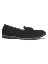 Load image into Gallery viewer, Teakwood Leather Men Solid Black Round-Toe Tasseled Loafers
