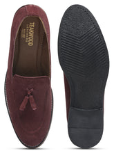 Load image into Gallery viewer, Teakwood Leather Men Solid Purple Round-Toe Tasseled Loafers - Clearance sale
