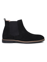 Load image into Gallery viewer, Teakwood Men Black Solid Round Toe Suede Mid-Top Chalsea Boot
