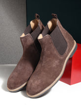 Load image into Gallery viewer, Teakwood Men Brown Solid Round Toe Suede Mid-Top Chalsea Boot
