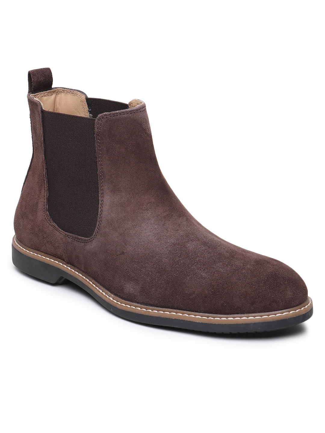 Teakwood Men Brown Solid Round Toe Suede Mid Top Chalsea Boot Teakwood Leathers