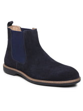 Load image into Gallery viewer, Teakwood Men Blue Solid Round Toe Suede Mid-Top Chalsea Boot
