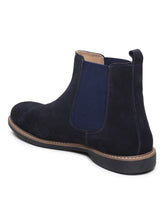 Load image into Gallery viewer, Teakwood Men Blue Solid Round Toe Suede Mid-Top Chalsea Boot
