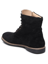 Load image into Gallery viewer, Teakwood Men Black Solid Round Toe Suede Mid-Top Flat Lace-up Boot
