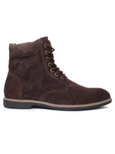 Load image into Gallery viewer, Teakwood Men Brown Solid Round Toe Suede Mid-Top Flat Lace-up Boot
