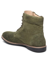 Load image into Gallery viewer, Teakwood Men Olive Solid Round Toe Suede Mid-Top Flat Lace-up Boot
