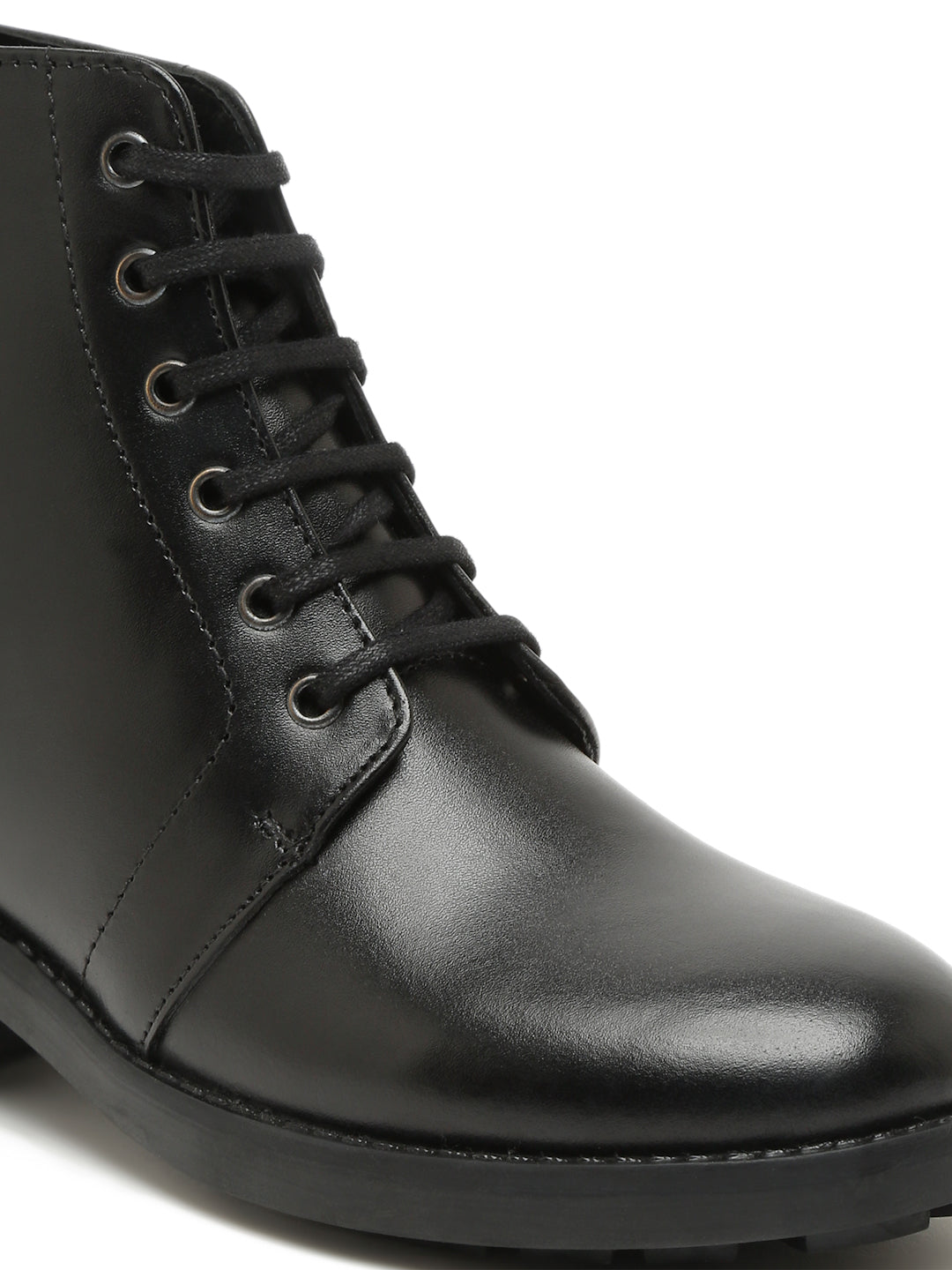 Women Black Solid Genuine Leather Mid-Top Laceup Boots – Teakwood