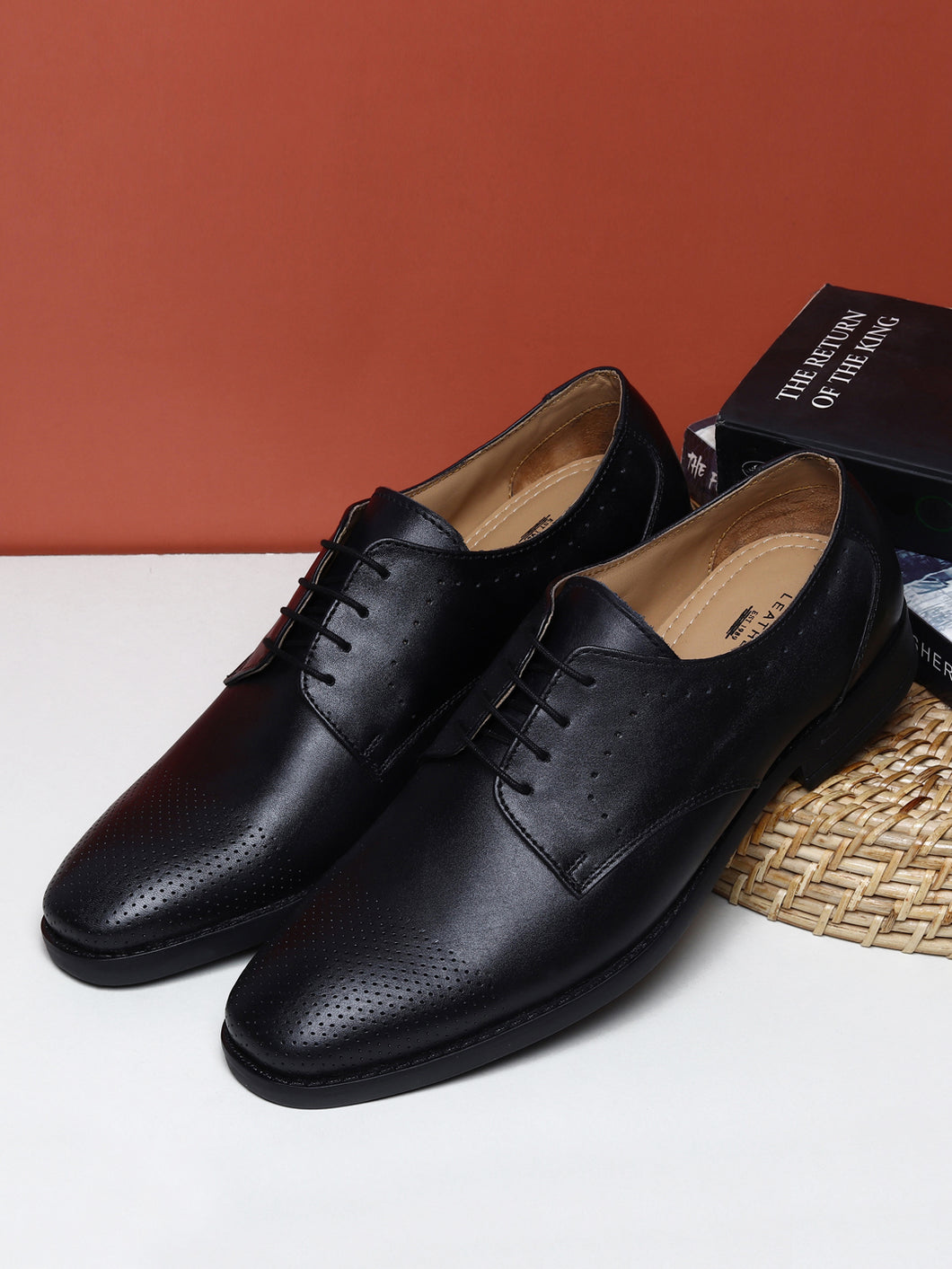 Teakwood Genuine Leather Black Derby Formal Shoes