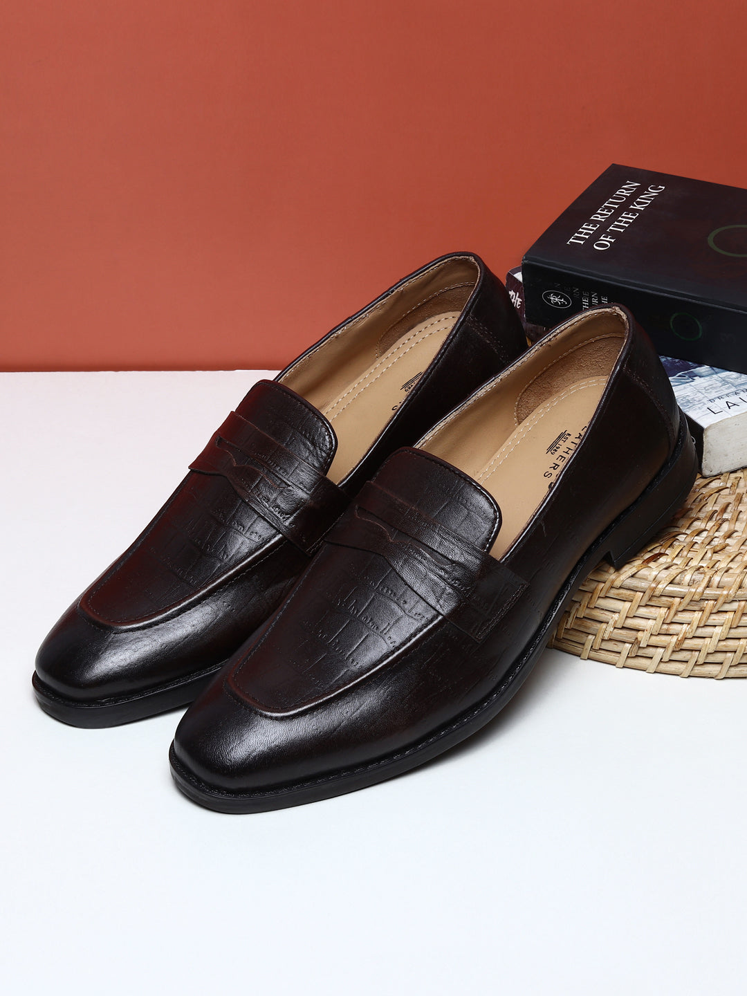 Buy Brown Leather Matte Loafers For Men by Lafattio Online at Aza Fashions.