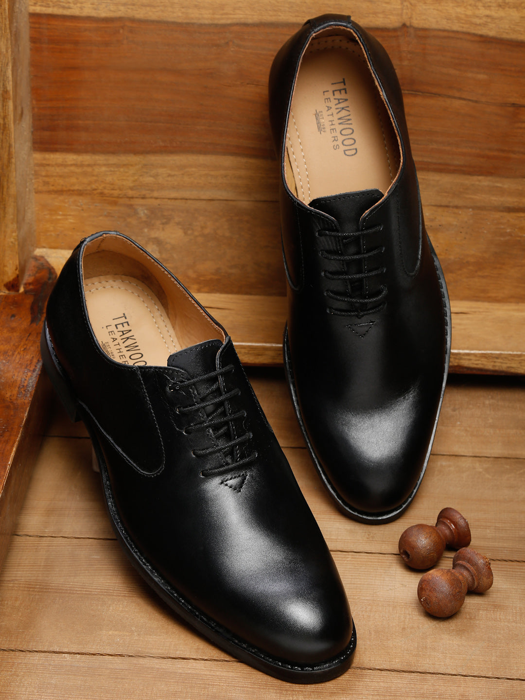 Teakwood Genuine Leather Black Oxford Shoes - Main Image