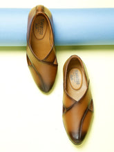 Load image into Gallery viewer, Men Brown Solid Leather Mojaris with Cut Outs
