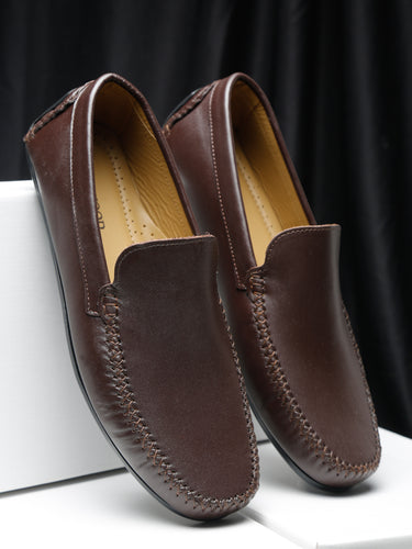 Men Brown Solid Genuine Leather Loafers