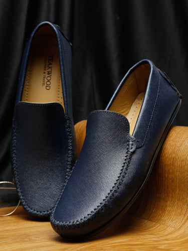 Men Blue Solid Genuine Leather Loafers