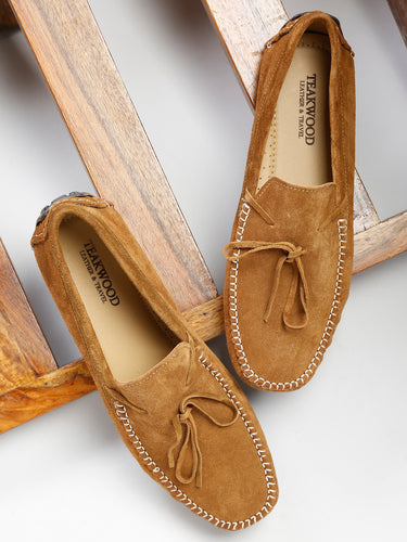 Men Tan Solid Suede Casual Loafers
