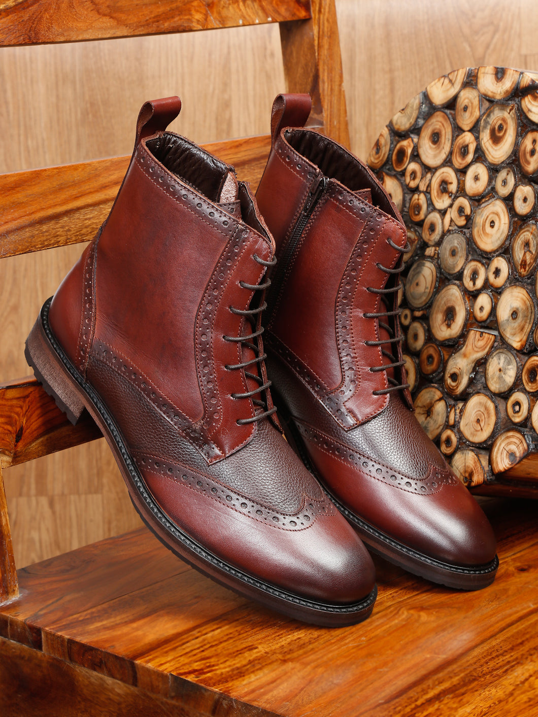 Teakwood Men Genuine Leather Mid top Boots(WOOD)