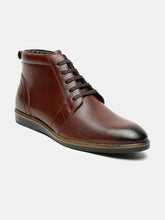 Load image into Gallery viewer, Men Brown Solid Leather Round Toe Mid Top Flat Boots
