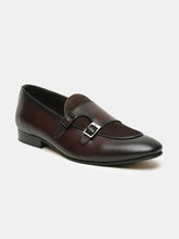Load image into Gallery viewer, Men Brown Solid Leather Round Toe Formal Monks
