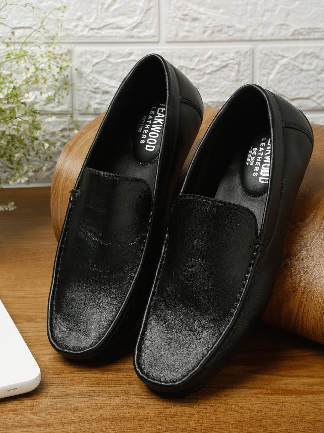 Men Black Solid Genuine Leather Formal Loafers