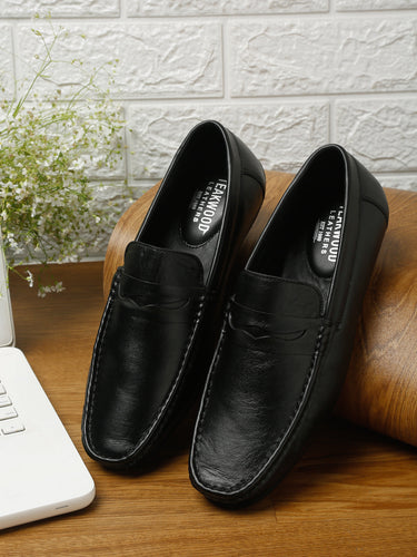 Men Black Solid Genuine Leather Formal Loafers