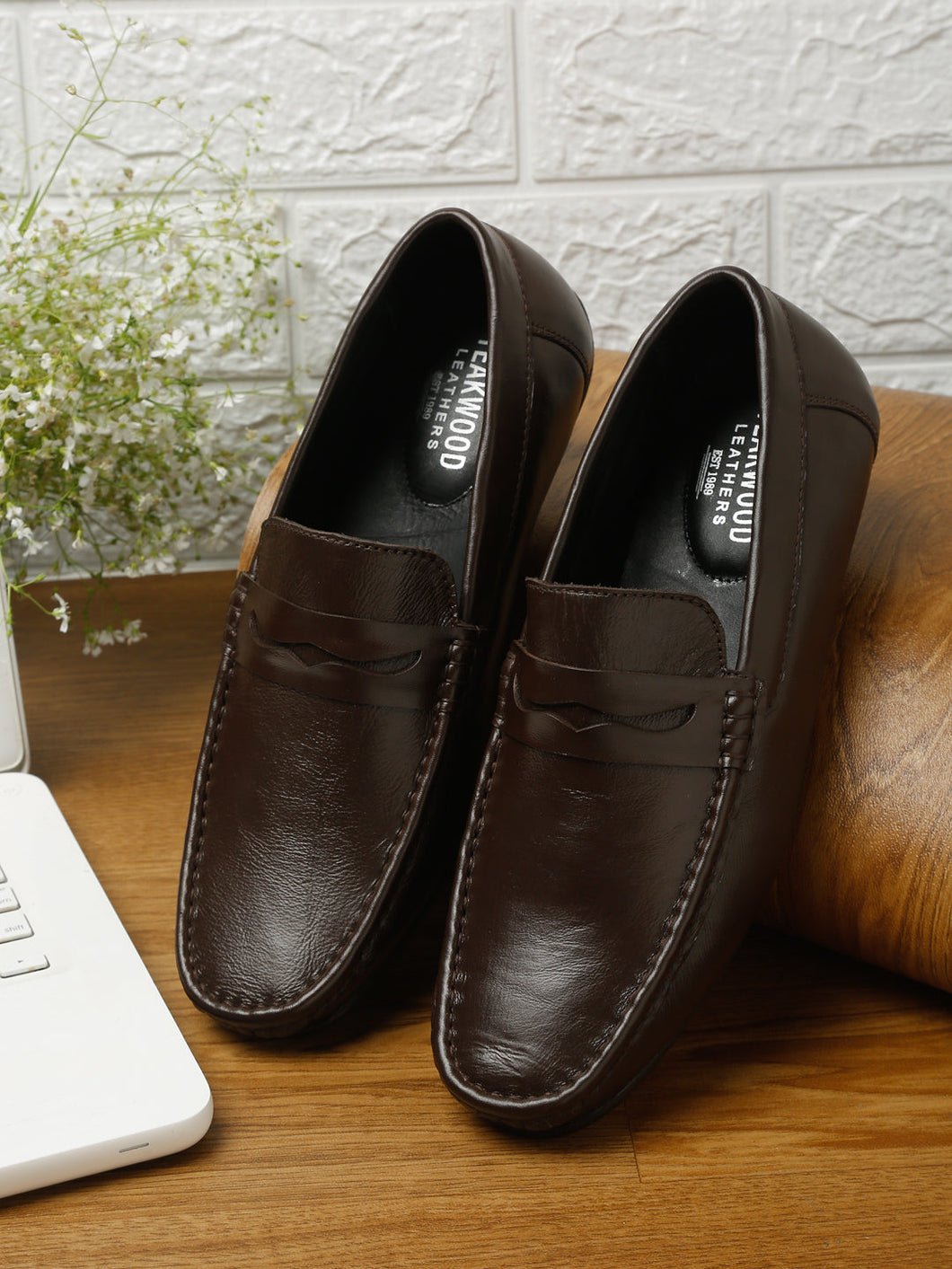 Men Brown Solid Genuine Leather Formal Loafers
