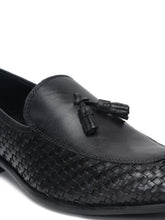 Load image into Gallery viewer, Teakwood Leather Men Black Basket Weave loafers

