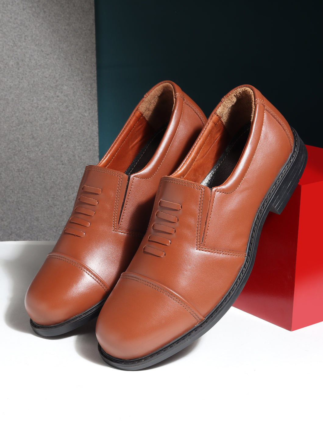Teakwood Genuine Leather Tan Slip On Shoes for Men