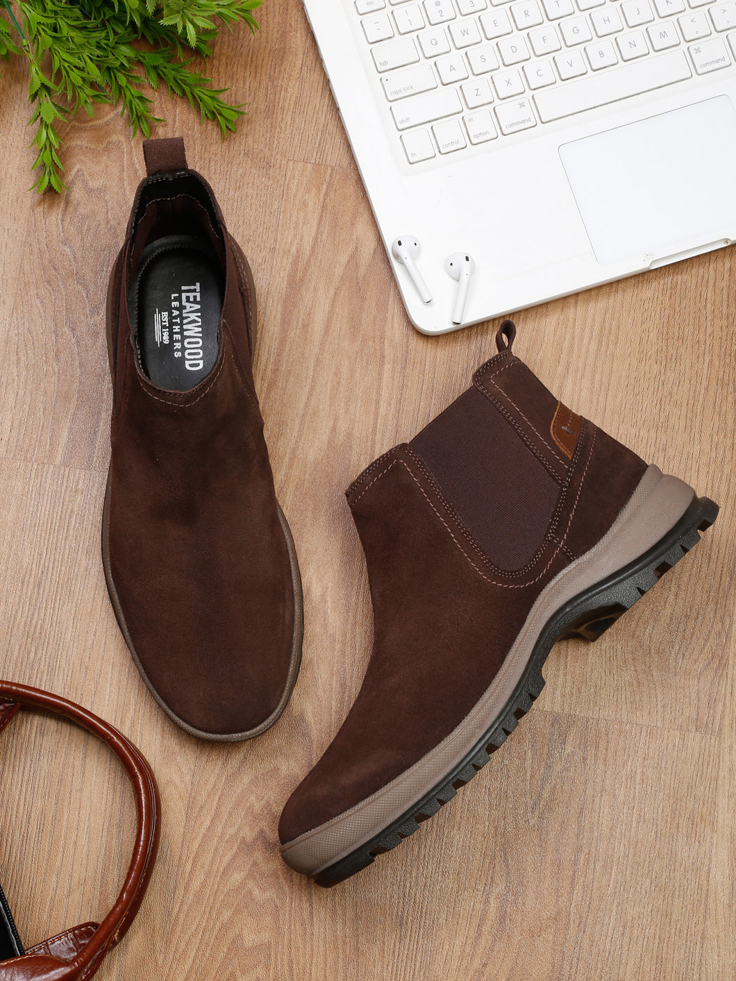 Men Brown Solid Leather High-Top Flat Boots