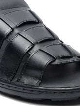 Load image into Gallery viewer, Teakwood Leather Men Black Solid Leather Sandal
