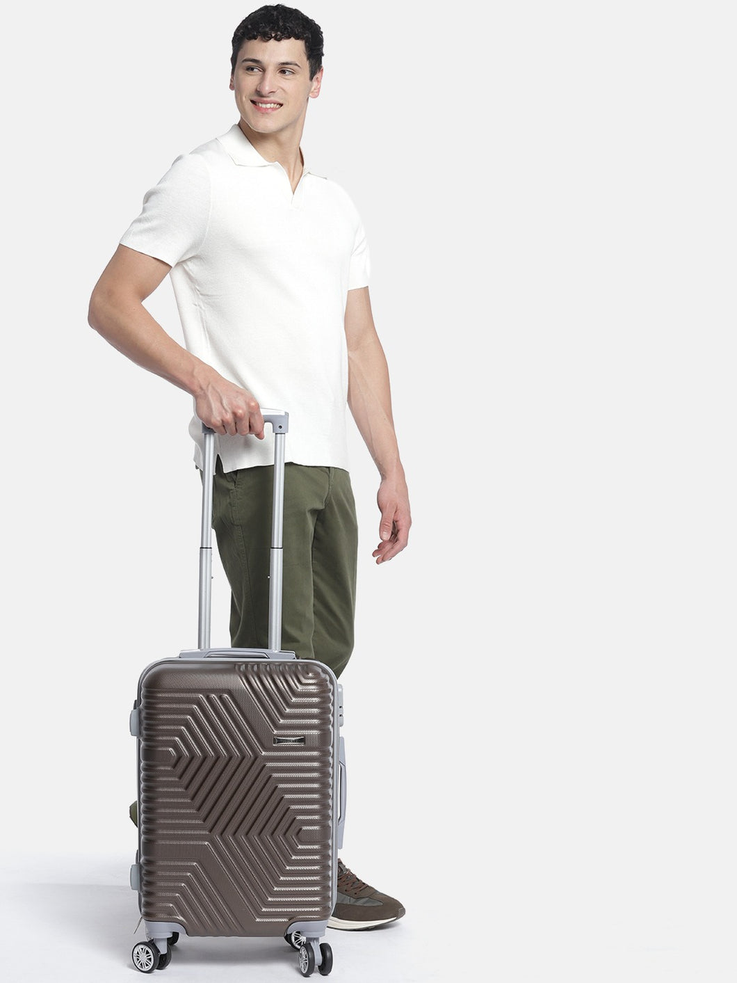 Brown-Toned Textured Hard-Sided Cabin Trolley Suitcase