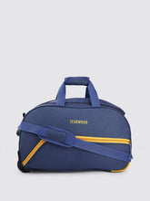 Load image into Gallery viewer, Navy Blue &amp; Yellow Brand Logo Print Medium Duffel Trolley Bag
