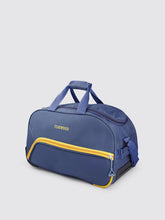 Load image into Gallery viewer, Navy Blue &amp; Yellow Brand Logo Print Medium Duffel Trolley Bag
