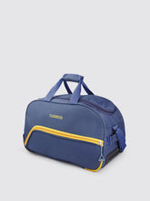 Load image into Gallery viewer, Navy Blue &amp; Yellow Brand Logo Print Medium Duffel Trolley Bag
