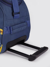 Load image into Gallery viewer, Navy Blue &amp; Yellow Brand Logo Print Medium Duffel Trolley Bag

