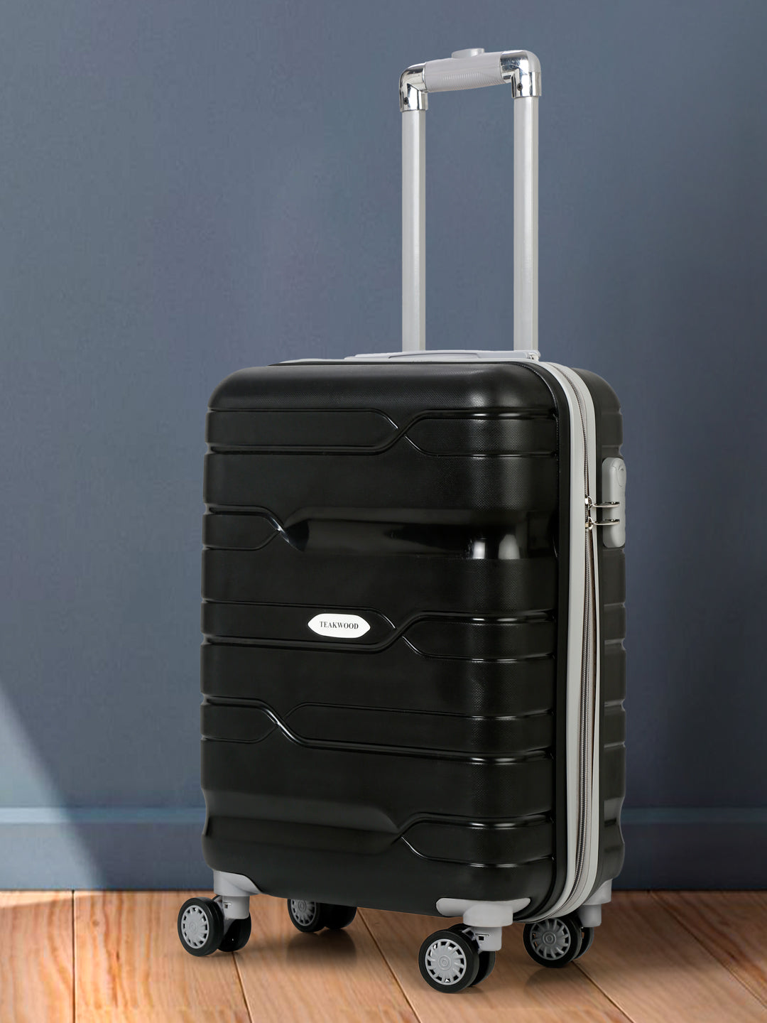 Teakwood Leather Black Patterned Hard Sided Trolley Bag Teakwood Leathers
