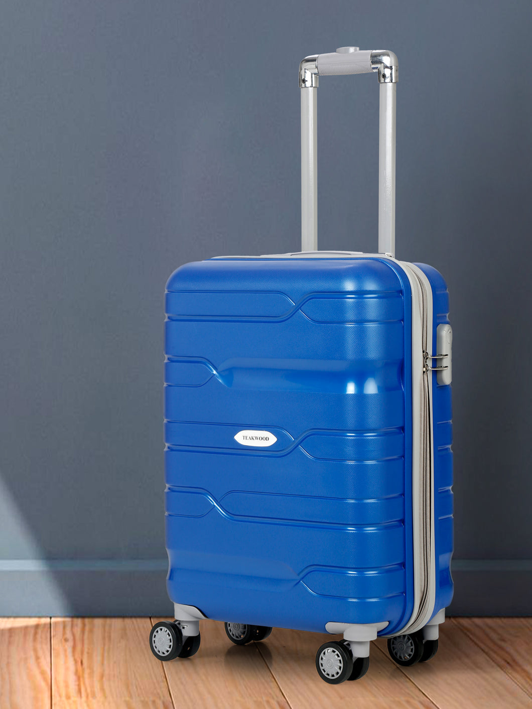 Teakwood Leather Blue Patterned Hard-Sided Cabin Trolley Bag